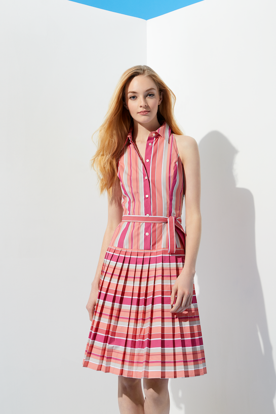 Wildberry - Pleated Striped Dress - On Model