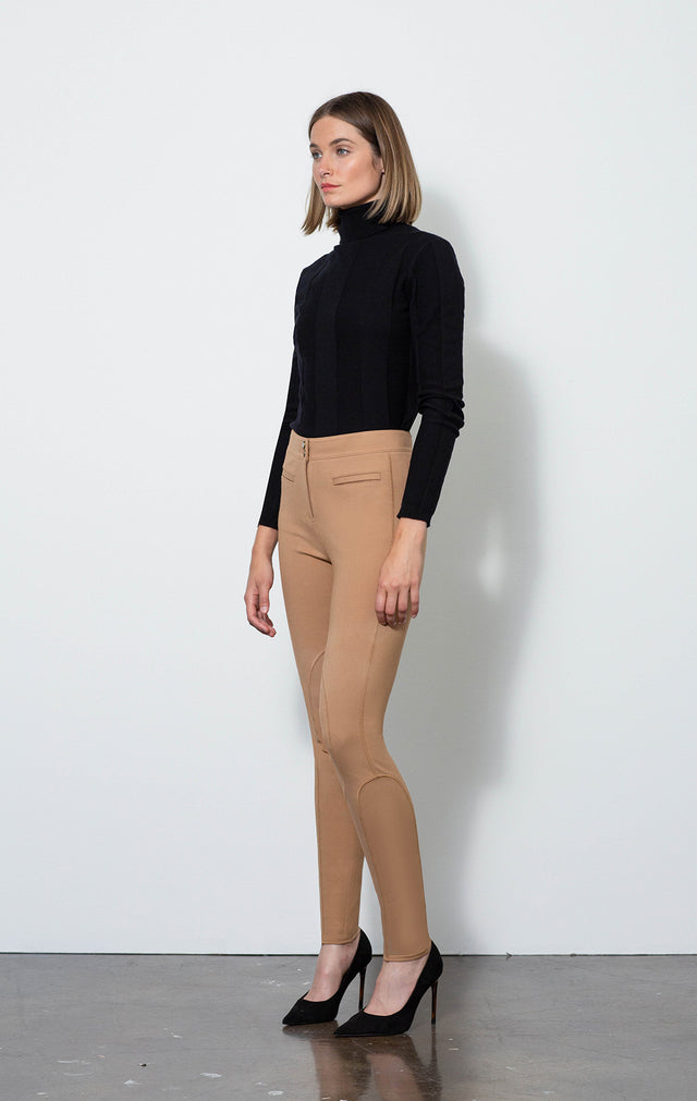 Dressage Tan - Ponte Riding Leggings - On Model - With Eugenia Black Sweater