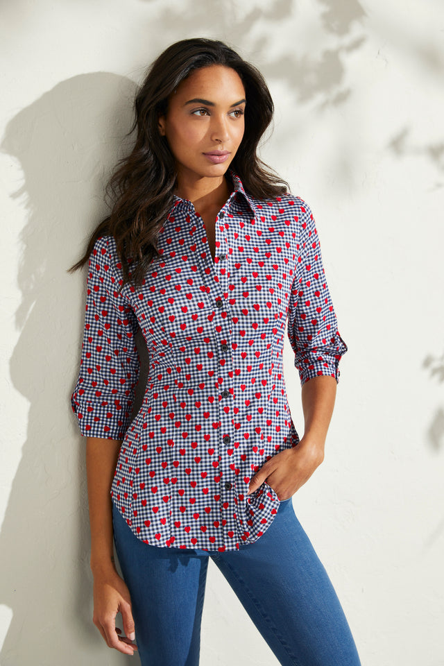 Amore - Heart-Embroidered Blouse - On Model